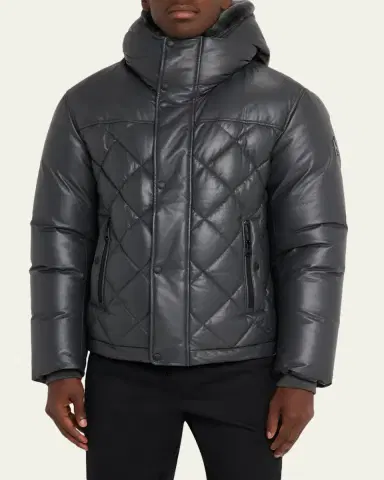 Mackage Men's Cash Down Quilted Leather Jacket with Shearling Hood | Thumbnail 4