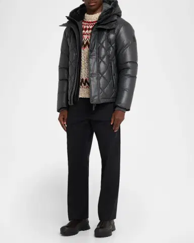 Mackage Men's Cash Down Quilted Leather Jacket with Shearling Hood | Thumbnail 6