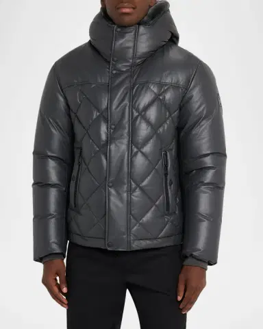 Mackage Men's Cash Down Quilted Leather Jacket with Shearling Hood | Thumbnail 8