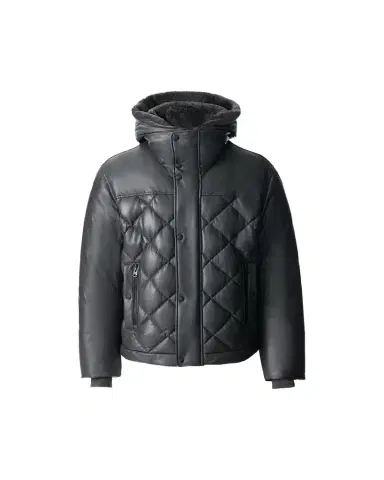 Mackage Men's Cash Down Quilted Leather Jacket with Shearling Hood | Thumbnail 1