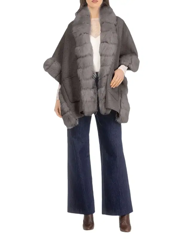 Gorski Reversible Loro Piana Cashmere-Wool Shawl with Merinillo Lamb Shearling Trim