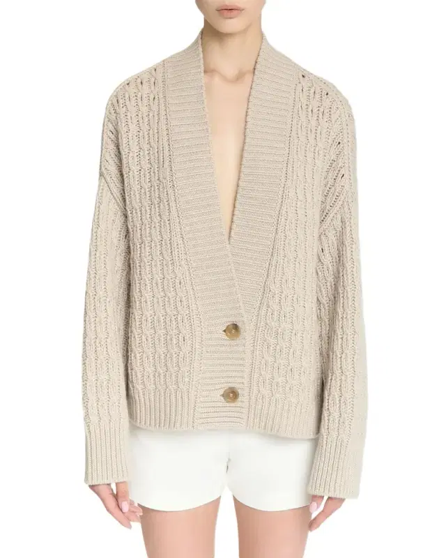 Anna Cashmere Cable-Knit V-Neck Cardigan