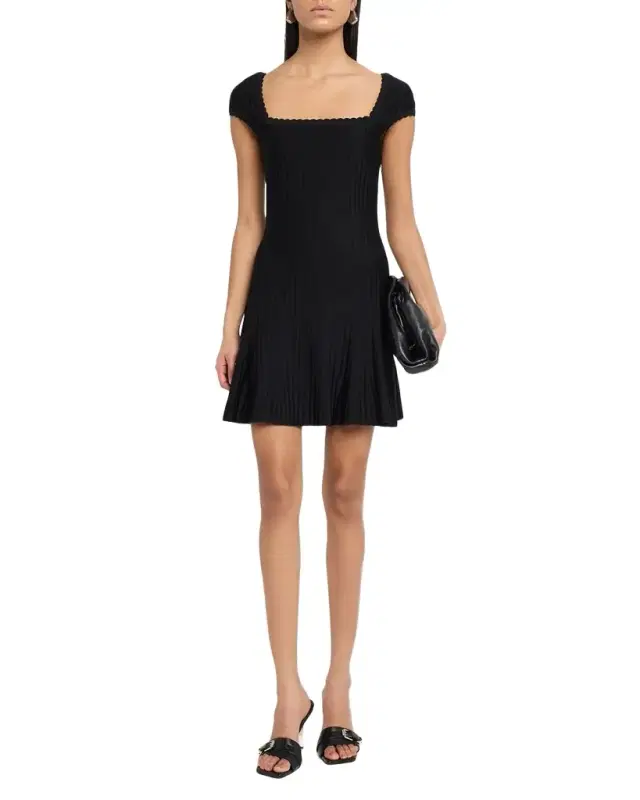 Cap-Sleeve Pleated Mini Dress