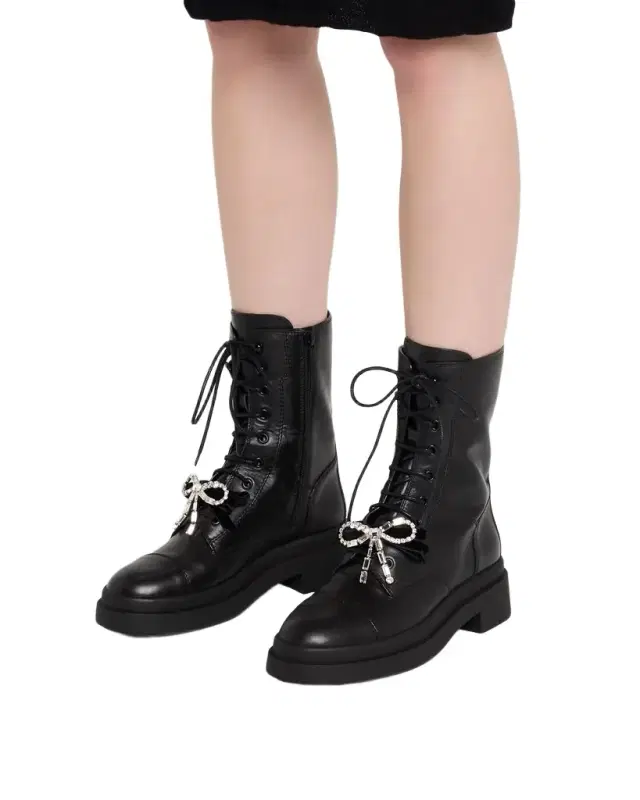 Averi Leather Embellished Bow Combat Boots