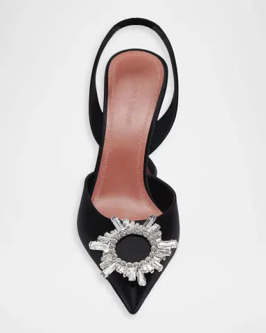 Amina Muaddi 95mm Begum Satin Crystal Slingback Pumps | Thumbnail 2