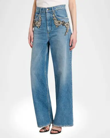 Dolce & Gabbana Crystal Embellished Straight-Leg Jeans | Thumbnail 3 Dolce & Gabbana Crystal Embellished Straight-Leg Jeans | Thumbnail 3