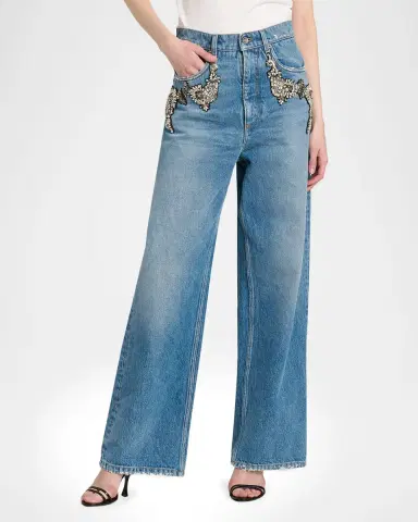Dolce & Gabbana Crystal Embellished Straight-Leg Jeans | Thumbnail 5 Dolce & Gabbana Crystal Embellished Straight-Leg Jeans | Thumbnail 5