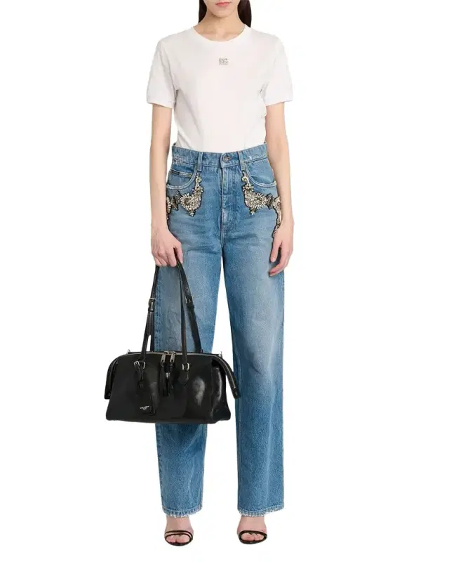 Crystal Embellished Straight-Leg Jeans