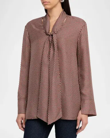 Joseph Adele Geometric-Print Tie-Neck Blouse | Thumbnail 3