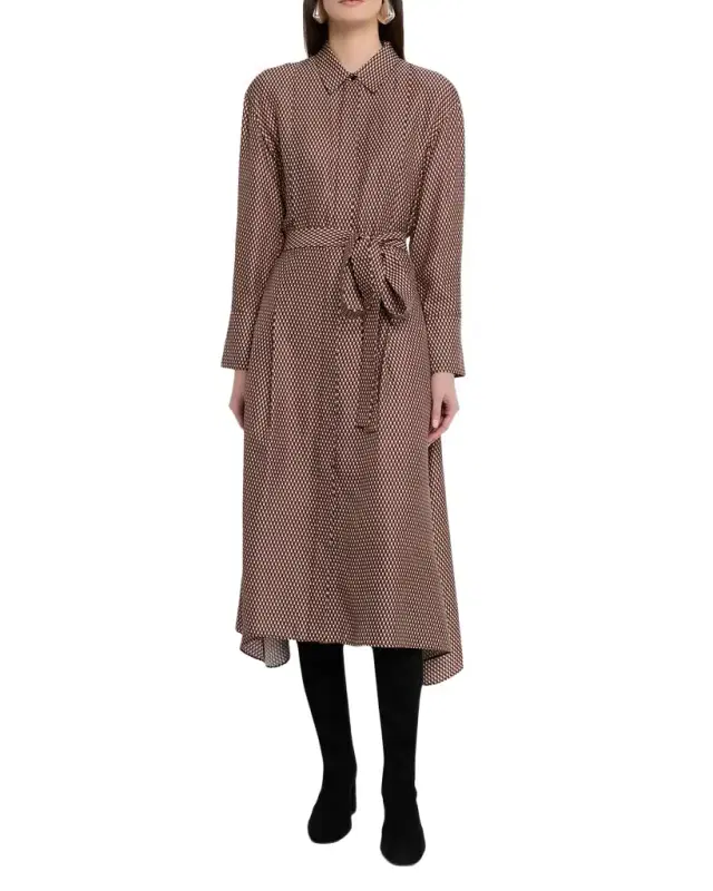 Joseph Orlan Belted Geometric-Print Midi Shirtdress