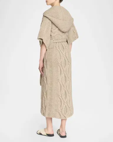 Malo Amelia Cashmere Cable-Knit Hooded Wrap Coat | Thumbnail 2 Malo Amelia Cashmere Cable-Knit Hooded Wrap Coat | Thumbnail 2