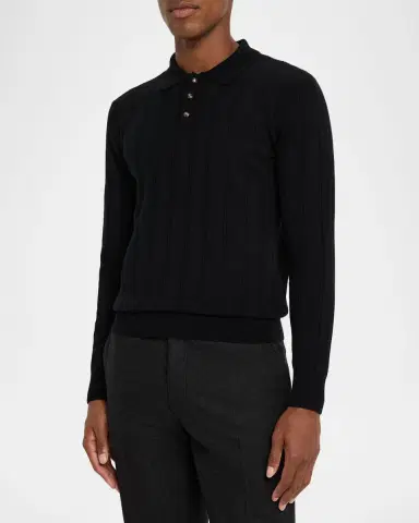 Neiman Marcus en 's Cashmere Rib-Knit Polo Sweater | Thumbnail 3 Neiman Marcus en 's Cashmere Rib-Knit Polo Sweater | Thumbnail 3