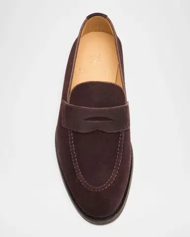 Brunello Cucinelli Men 's Suede Penny Loafers | Thumbnail 3 Brunello Cucinelli Men 's Suede Penny Loafers | Thumbnail 3
