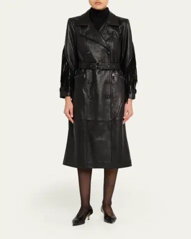 L'AGENCE Celina Leather Fringe Trench Coat | Thumbnail 2 L'AGENCE Celina Leather Fringe Trench Coat | Thumbnail 2