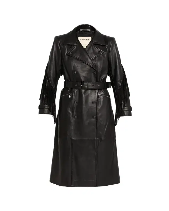 L'AGENCE Celina Leather Fringe Trench Coat