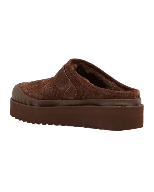Tory Burch Mellow Shearling Platform T Monogram Mules