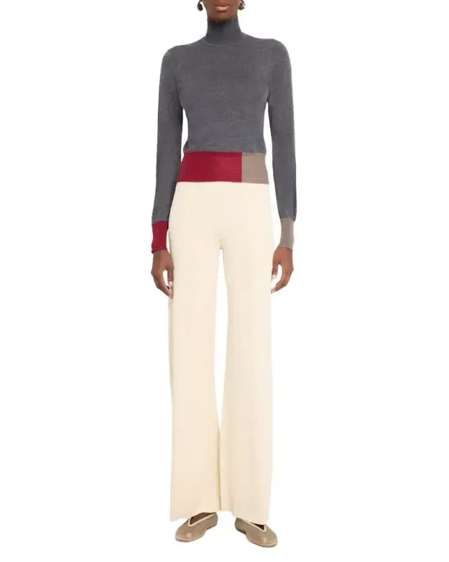 Colorblock Turtleneck Cashmere-Wool Sweater