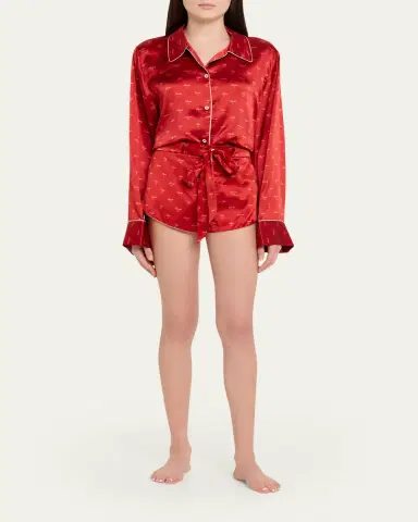 Kiki de Montparnasse Kiss-Print Silk Lounge Nightshirt | Thumbnail 2