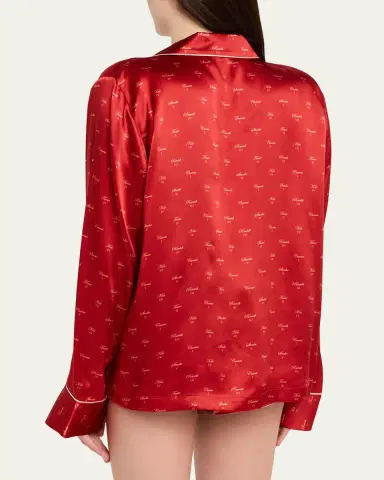 Kiki de Montparnasse Kiss-Print Silk Lounge Nightshirt | Thumbnail 3