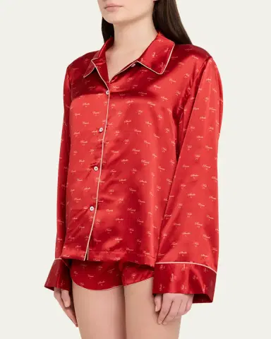 Kiki de Montparnasse Kiss-Print Silk Lounge Nightshirt | Thumbnail 4