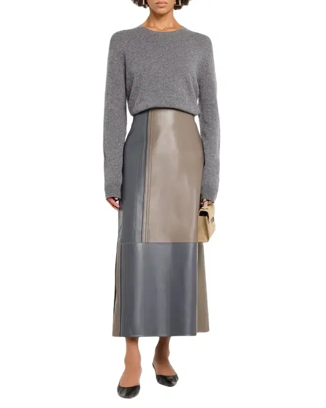 Cezanne Colorblock Nappa Leather Midi Skirt