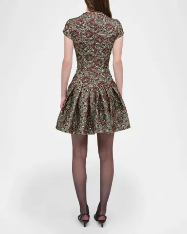 SIMKHAI Elowen Short-Sleeve Fit & Flare Jacquard Mini Dress | Thumbnail 2 SIMKHAI Elowen Short-Sleeve Fit & Flare Jacquard Mini Dress | Thumbnail 2