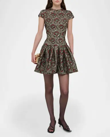 SIMKHAI Elowen Short-Sleeve Fit & Flare Jacquard Mini Dress | Thumbnail 3 SIMKHAI Elowen Short-Sleeve Fit & Flare Jacquard Mini Dress | Thumbnail 3