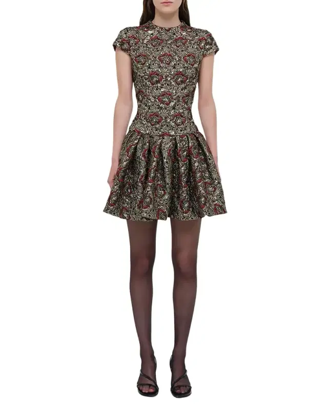 Elowen Short-Sleeve Fit & Flare Jacquard Mini Dress