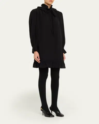 Chloé Ruffle Neck-Tie Silk Mini Shirtdress | Thumbnail 4 Chloé Ruffle Neck-Tie Silk Mini Shirtdress | Thumbnail 4