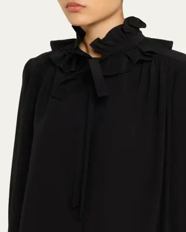 Chloé Ruffle Neck-Tie Silk Mini Shirtdress | Thumbnail 5 Chloé Ruffle Neck-Tie Silk Mini Shirtdress | Thumbnail 5