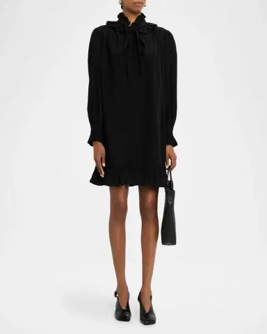 Chloé Ruffle Neck-Tie Silk Mini Shirtdress | Thumbnail 8 Chloé Ruffle Neck-Tie Silk Mini Shirtdress | Thumbnail 8