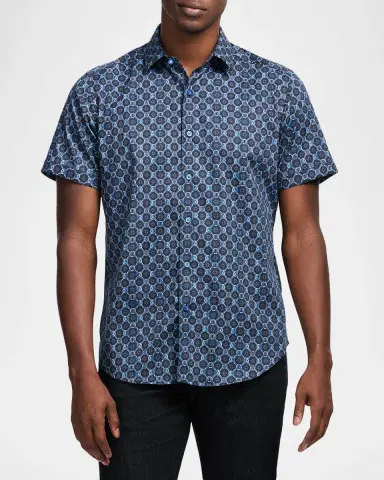 Robert Graham Men's Bramston Geometric Satin Short-Sleeve Shirt | Thumbnail 3