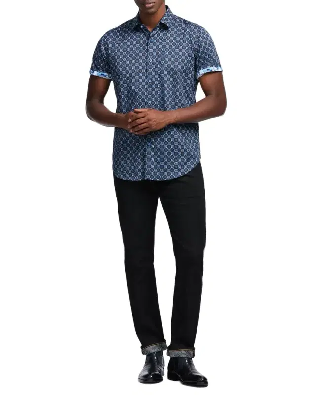 Men 's Bramston Geometric Satin Short-Sleeve Shirt