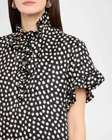 Chloé Dots Silk Jacquard Ruffle Short-Sleeve Mini Dress | Thumbnail 5 Chloé Dots Silk Jacquard Ruffle Short-Sleeve Mini Dress | Thumbnail 5