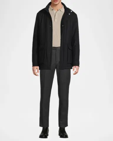 Corneliani Men's Technical Cashmere Field Jacket with Hood | Thumbnail 2 Corneliani Men's Technical Cashmere Field Jacket with Hood | Thumbnail 2