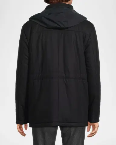 Corneliani Men's Technical Cashmere Field Jacket with Hood | Thumbnail 3 Corneliani Men's Technical Cashmere Field Jacket with Hood | Thumbnail 3