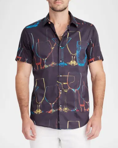 Robert Graham Men's Neon Nights Satin Short-Sleeve Shirt | Thumbnail 3