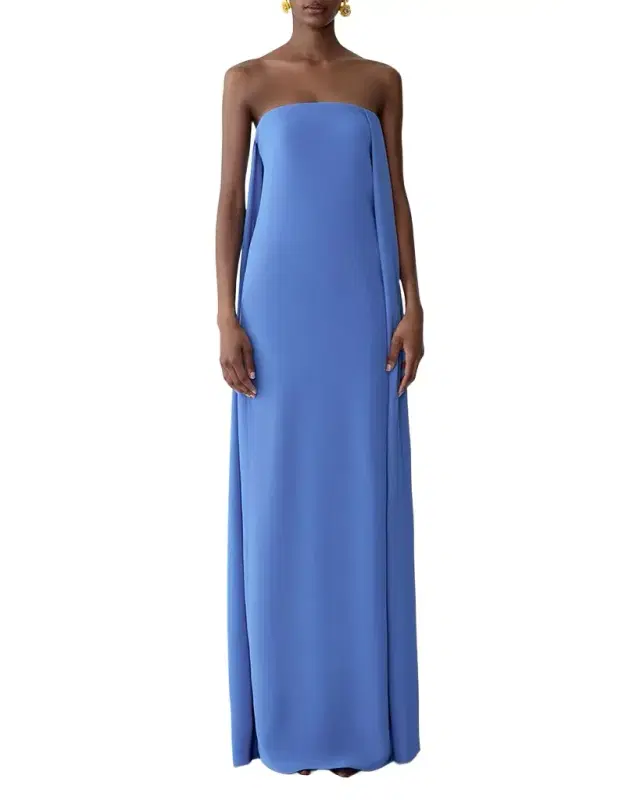 Strapless Cape Slit Column Gown