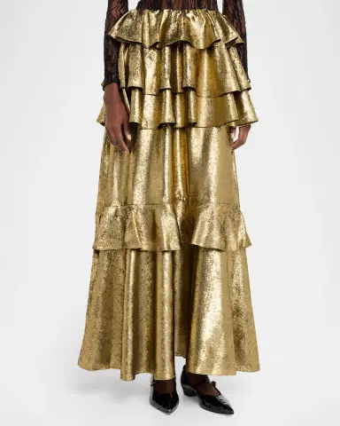 AKNVAS Vilhelmine Metallic Tiered Maxi Skirt | Thumbnail 3 AKNVAS Vilhelmine Metallic Tiered Maxi Skirt | Thumbnail 3