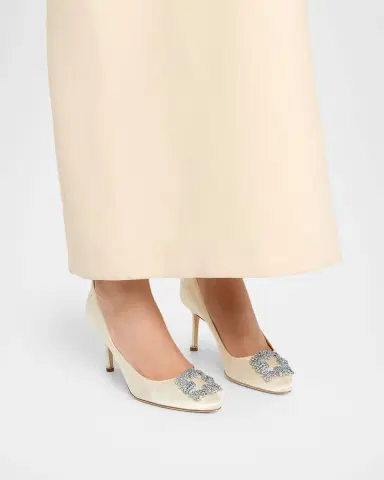 Manolo Blahnik 70mm Hangisi Satin Pumps with Crystal Buckle | Thumbnail 2