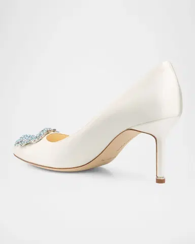 Manolo Blahnik 70mm Hangisi Satin Pumps with Crystal Buckle | Thumbnail 4