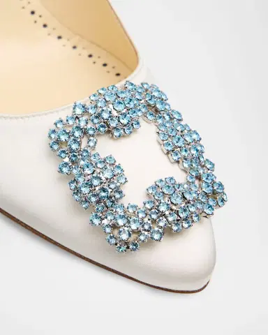 Manolo Blahnik 70mm Hangisi Satin Pumps with Crystal Buckle | Thumbnail 5