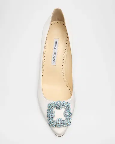 Manolo Blahnik 70mm Hangisi Satin Pumps with Crystal Buckle | Thumbnail 6