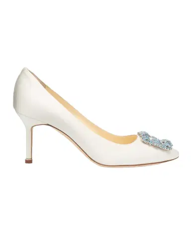 Manolo Blahnik 70mm Hangisi Satin Pumps with Crystal Buckle | Thumbnail 1