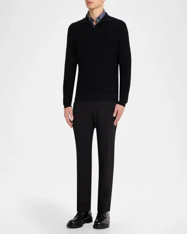 Emporio Armani Men's Grid Check Jacquard Quarter-Zip Sweater | Thumbnail 2 Emporio Armani Men's Grid Check Jacquard Quarter-Zip Sweater | Thumbnail 2