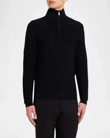 Emporio Armani Men's Grid Check Jacquard Quarter-Zip Sweater | Thumbnail 4 Emporio Armani Men's Grid Check Jacquard Quarter-Zip Sweater | Thumbnail 4