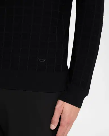 Emporio Armani Men's Grid Check Jacquard Quarter-Zip Sweater | Thumbnail 5 Emporio Armani Men's Grid Check Jacquard Quarter-Zip Sweater | Thumbnail 5