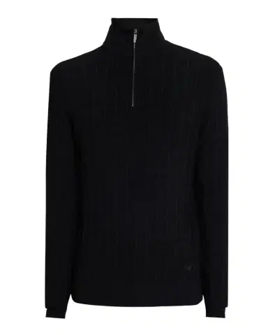 Emporio Armani Men's Grid Check Jacquard Quarter-Zip Sweater | Thumbnail 1 Emporio Armani Men's Grid Check Jacquard Quarter-Zip Sweater | Thumbnail 1