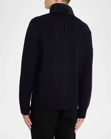Emporio Armani Men's Suede and Wool-Knit Full-Zip Jacket | Thumbnail 2