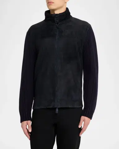 Emporio Armani Men's Suede and Wool-Knit Full-Zip Jacket | Thumbnail 3